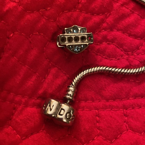 Sterling silver pandora charm bracelet with safety chain and charms - Picture 10 of 13